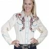 Scully Women's Colorful Horse Embroidered Long Sleeve Shirt Cream -Scully Shop 658M14 02 P1